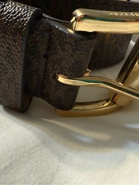 MK Monogram Leather Belt with Gold Buckle